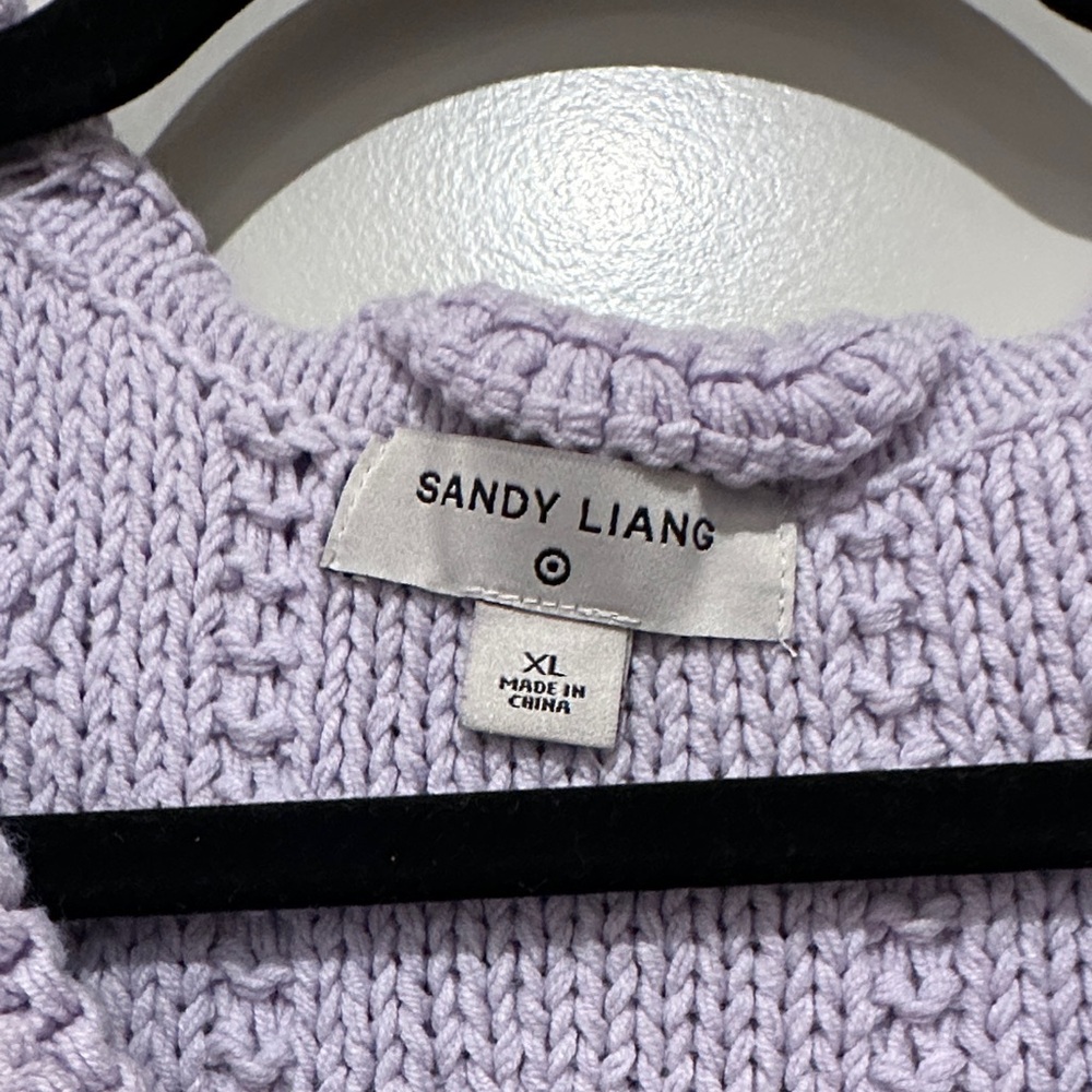 Sandy Liang Lilac Knit Sweater with Crochet Detail - Picture 2 of 6